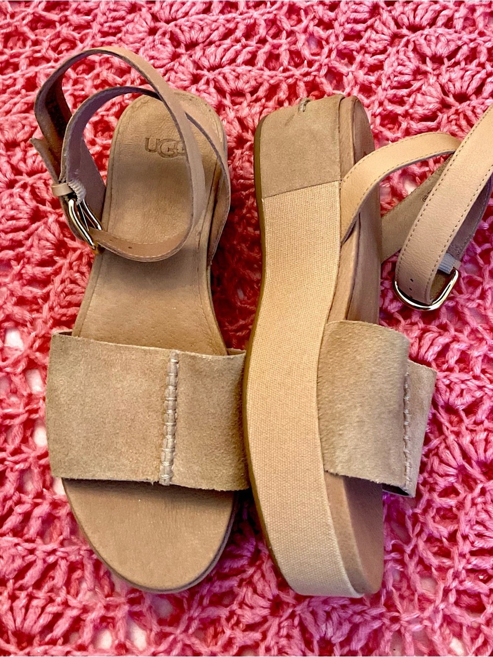 UGG Women's Tan Suede Platform Slingback Sandals